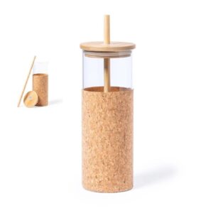 VASO DE VIDRIO CON TAPA DE MADERA Y SORBETE PARA SUBLIMAR 500ML